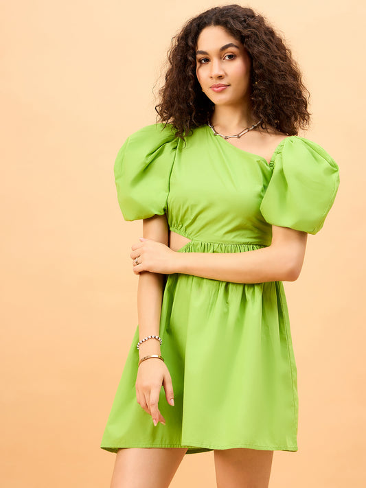 Lime-Crime Green Cut Out Mini Womens Cotton Party Dress