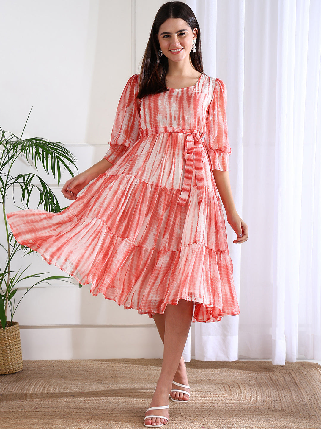 Emma Peach Tie and Dye Maternity Dress with Nursing Feature