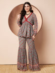 Self-Obsessed Grey and Red Floral Indo Western Co-ord Set for Women