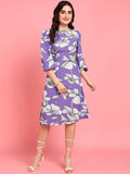 Bora Bora Lavender Floral Print Womens Casual Midi Dress