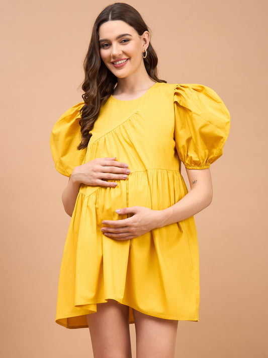 24 Karat Yellow Cotton Womens Nursing Maternity Dress with Hidden Nursing Features