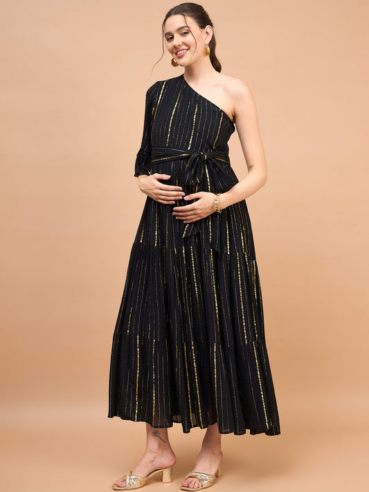 Honey Black and Golden Maternity Party Dress for Women