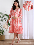 Emma Peach Tie and Dye Maternity Dress with Nursing Feature