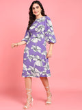 Bora Bora Lavender Floral Print Womens Casual Midi Dress
