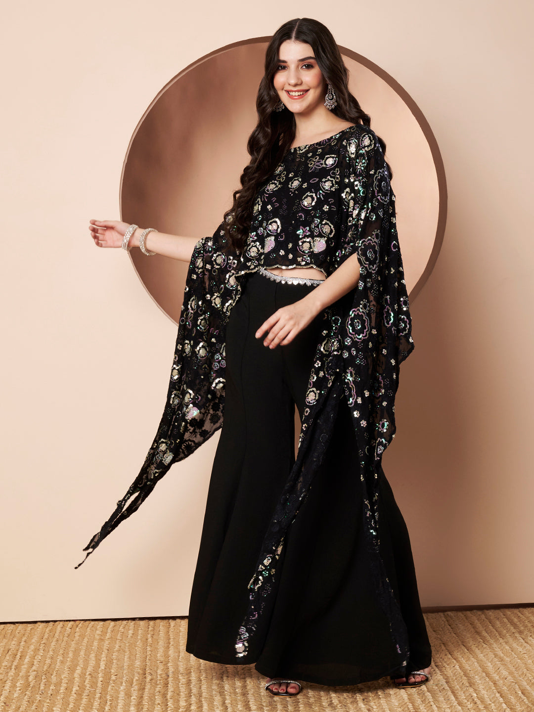 Girlboss Black Embroidered Party Co-ord Set for Women