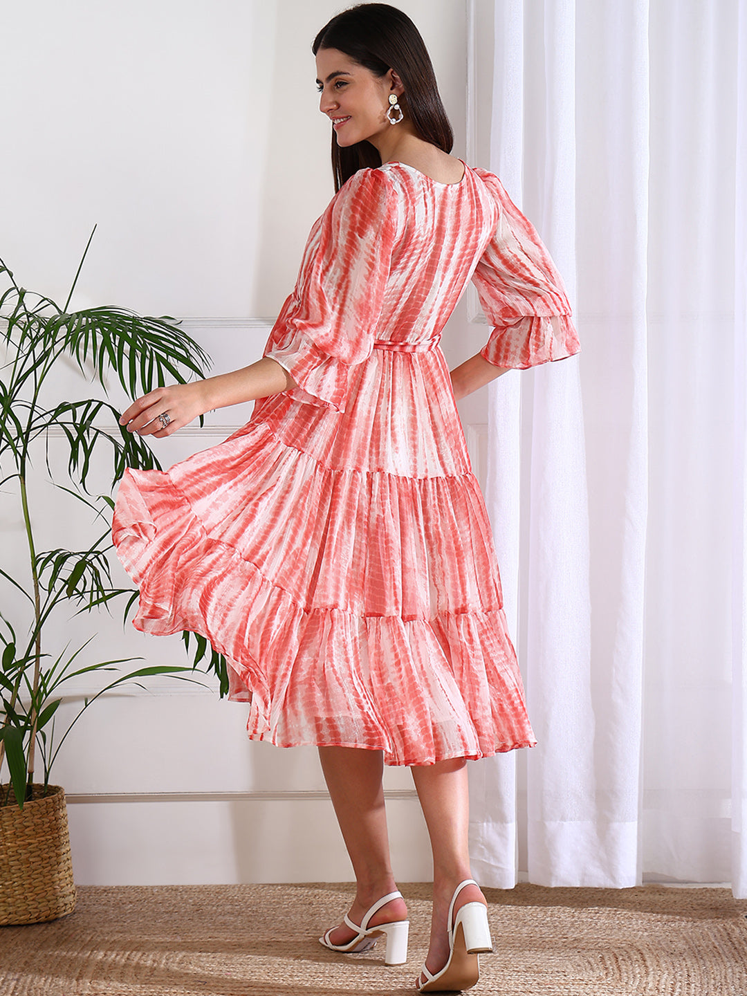 Emma Peach Tie and Dye Maternity Dress with Nursing Feature