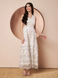 Badass Womens White Indo Western Party Jumpsuit with Embroidery