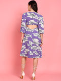 Bora Bora Lavender Floral Print Womens Casual Midi Dress