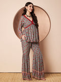 Self-Obsessed Grey and Red Floral Indo Western Co-ord Set for Women