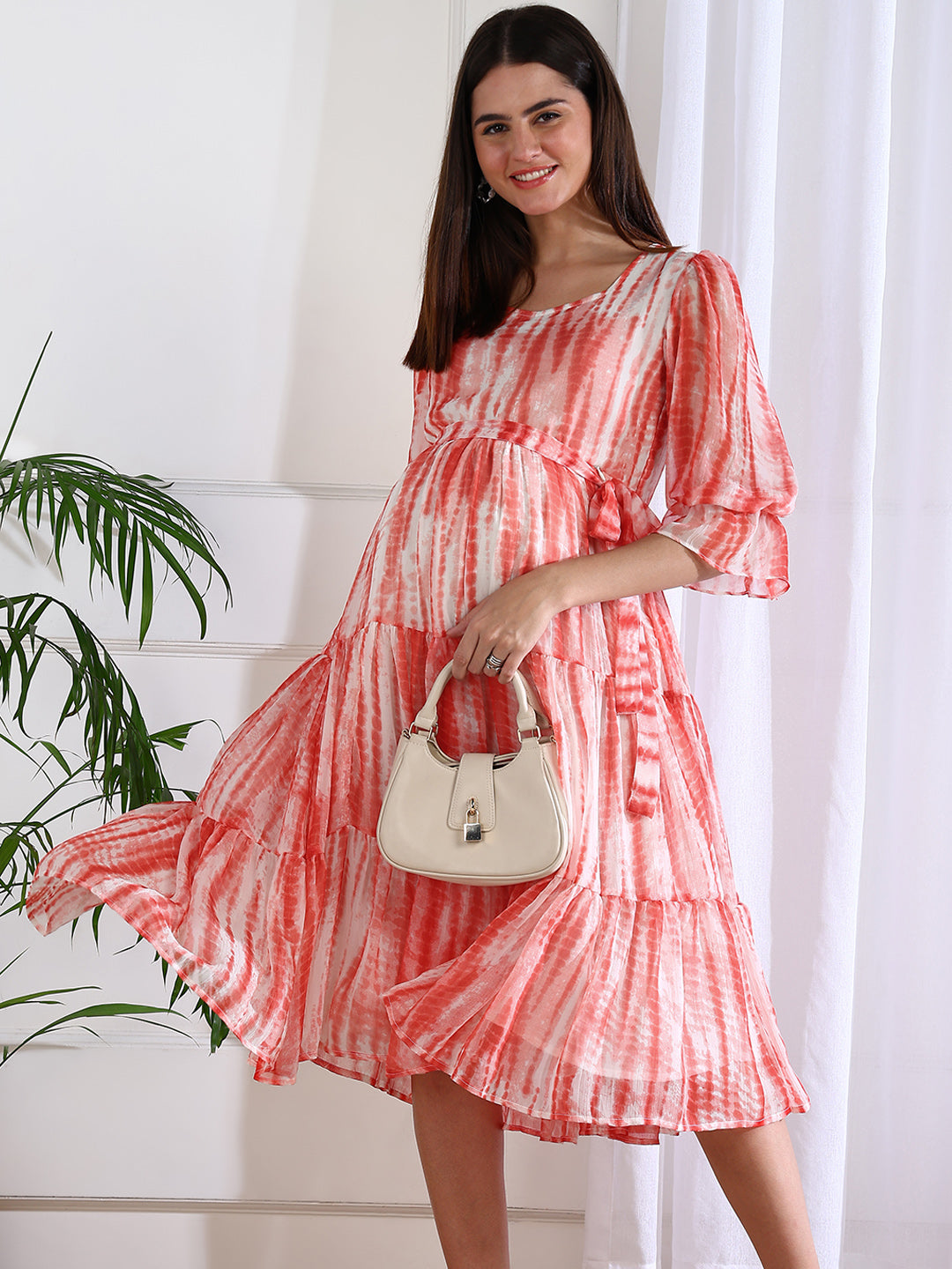 Emma Peach Tie and Dye Maternity Dress with Nursing Feature