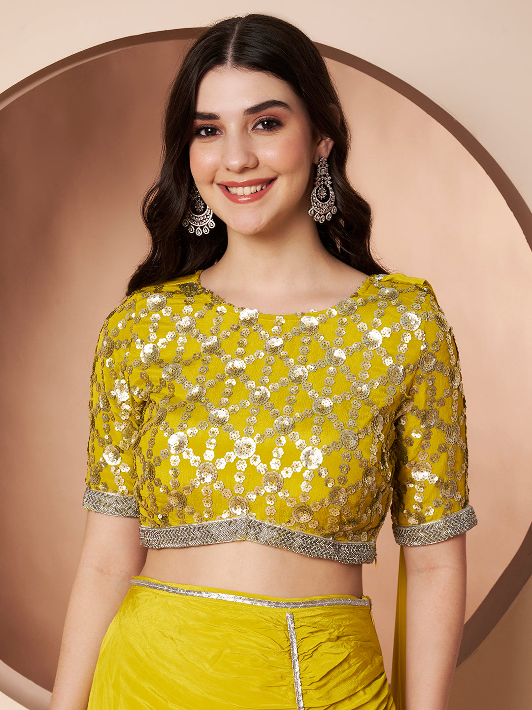 Phooljhadi Lime Green Embroidered Saree Party Co-ord Set for Women