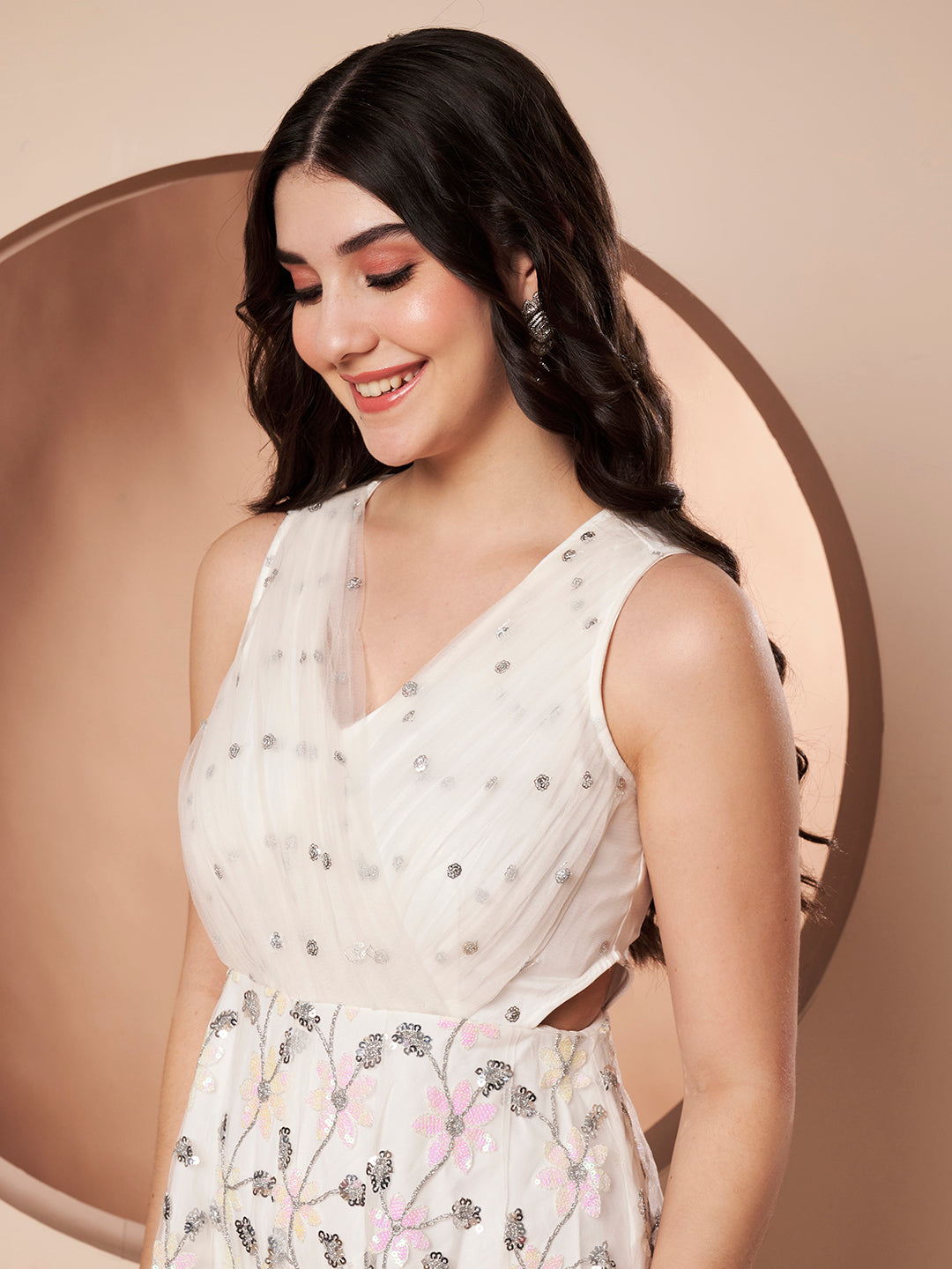 Badass Womens White Indo Western Party Jumpsuit with Embroidery