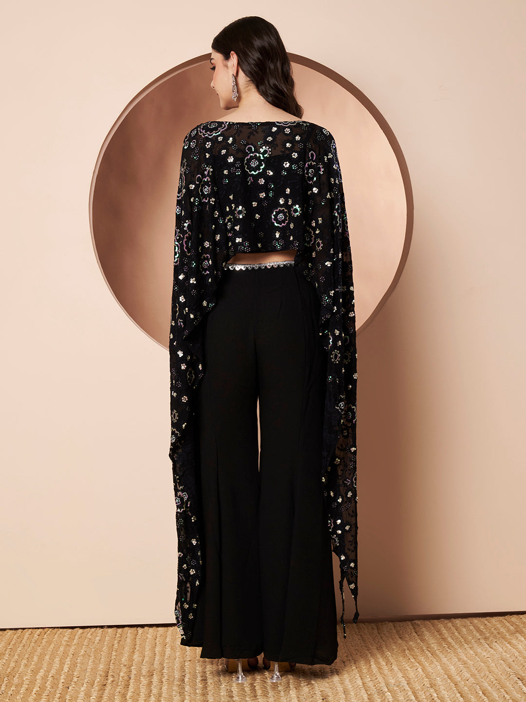 Girlboss Black Embroidered Party Co-ord Set for Women