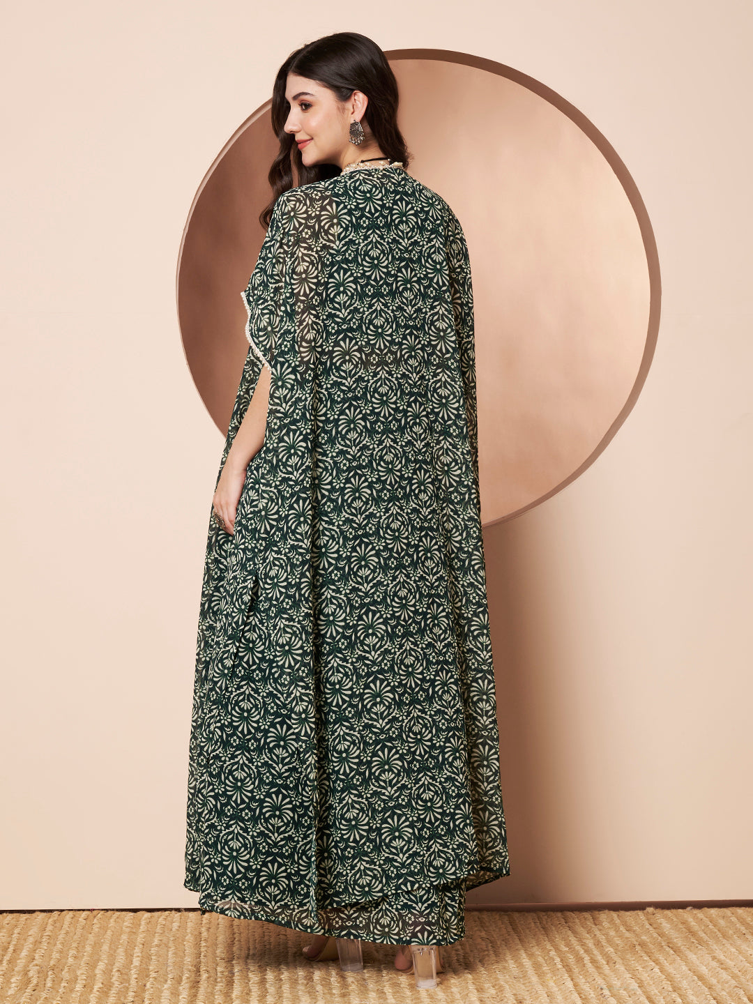 Nautanki Floral Print Green Indo Western Co-ord Set for Women