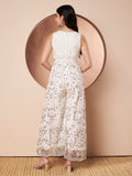 Badass Womens White Indo Western Party Jumpsuit with Embroidery