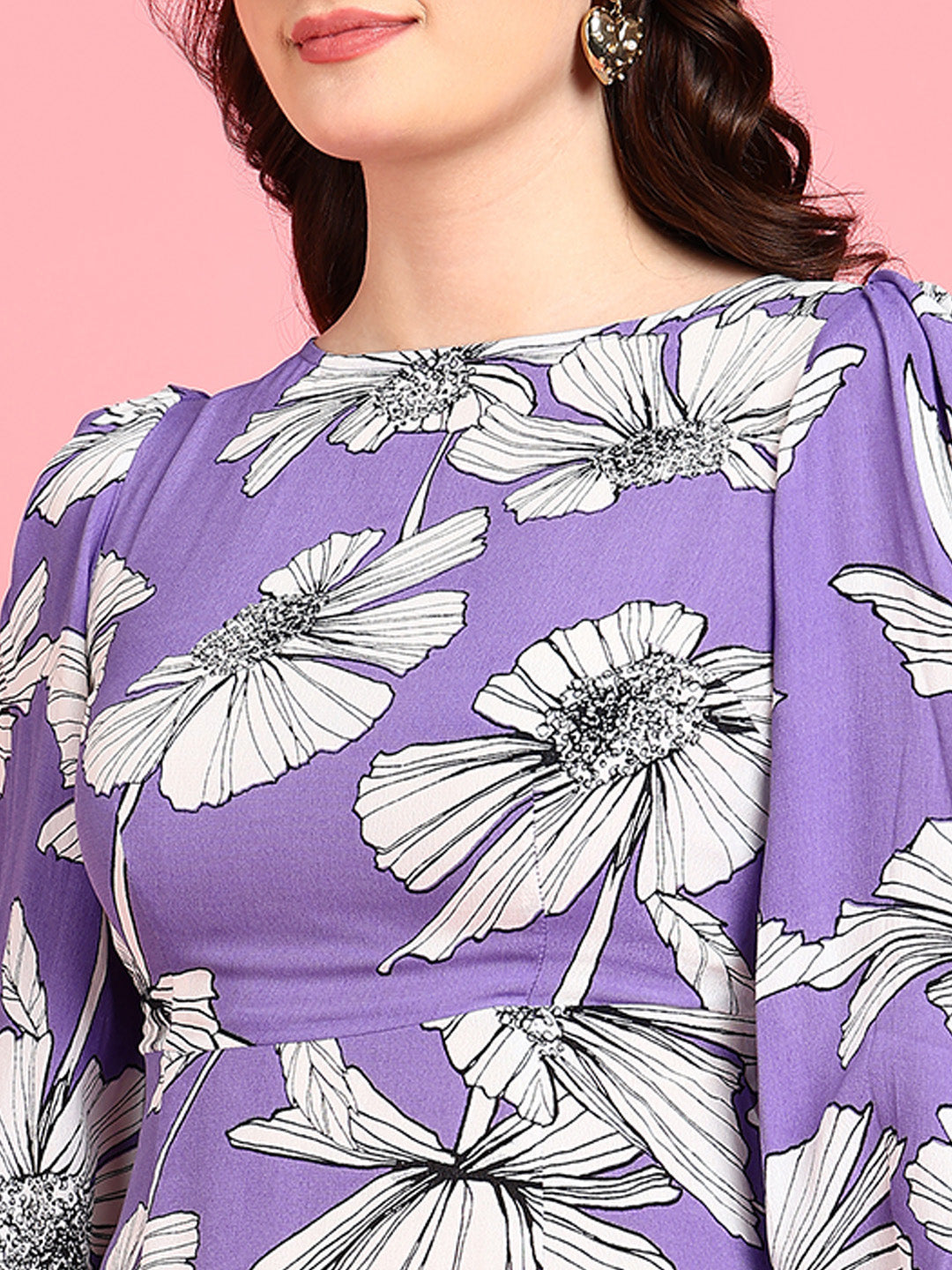 Bora Bora Lavender Floral Print Womens Casual Midi Dress