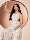 Badass Womens White Indo Western Party Jumpsuit with Embroidery
