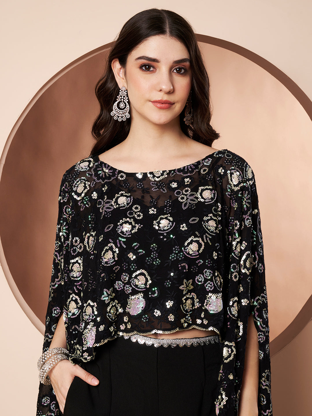 Girlboss Black Embroidered Party Co-ord Set for Women