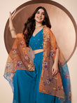 Namaslay Floral Orange Turquoise Ombre Organza Party Co-ord Set for Women