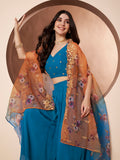 Namaslay Floral Orange Turquoise Ombre Organza Party Co-ord Set for Women