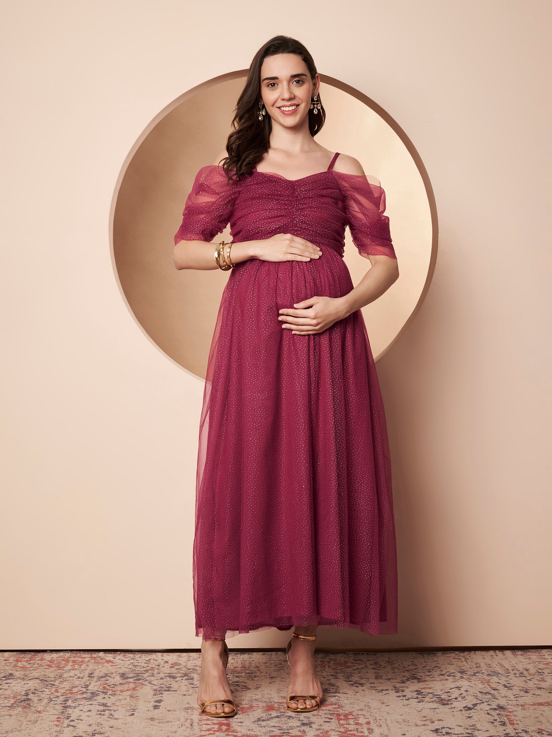 Rebecca Mesh Maternity Nursing Party Dress for Women