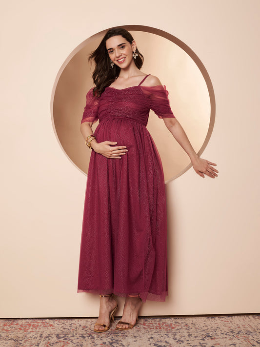 Rebecca Mesh Maternity Nursing Party Dress for Women