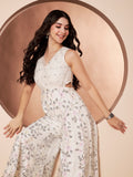 Badass Womens White Indo Western Party Jumpsuit with Embroidery