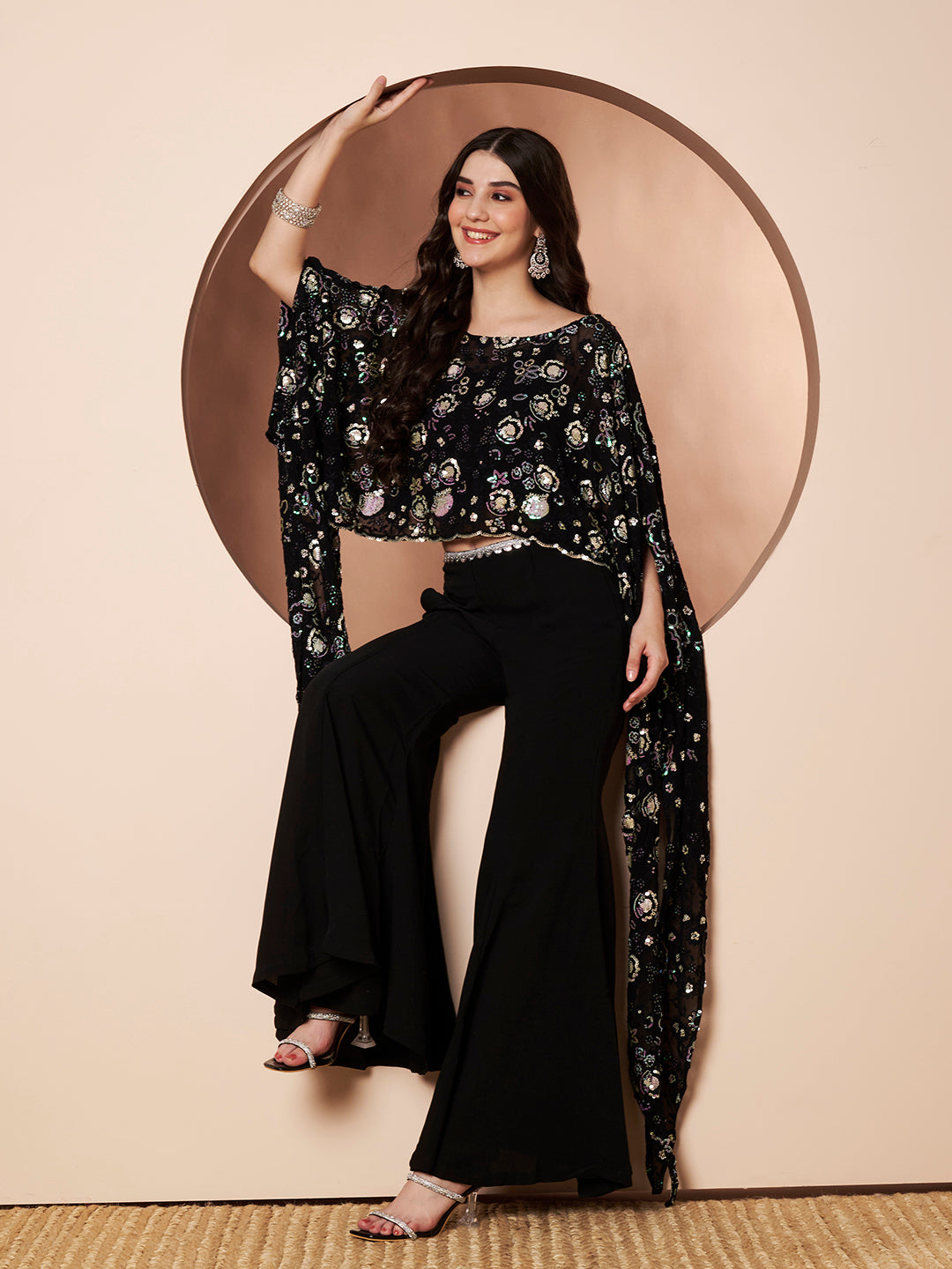 Girlboss Black Embroidered Party Co-ord Set for Women