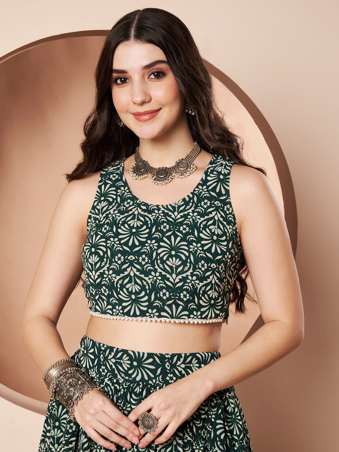 Nautanki Floral Print Green Indo Western Co-ord Set for Women