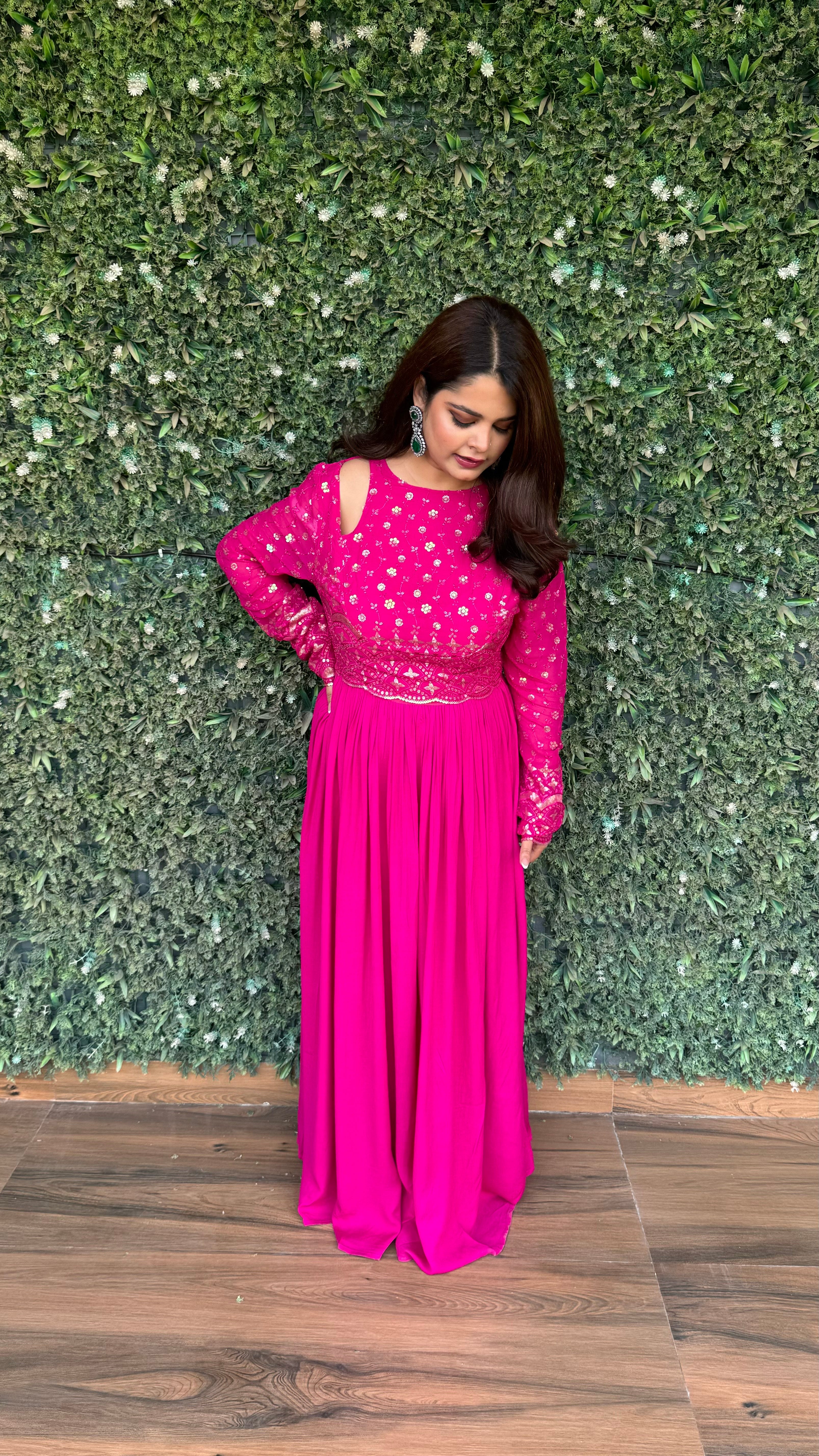 Razia Hot Pink Indo- Western Womens Party Maxi Dress with Embroidery a Shadesofsabi Razia Hot Pink Indo- Western Womens Party Maxi Dress with Embroidery a Shadesofsabi