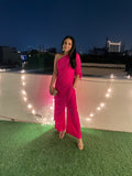 Tara Hot Pink Indo-Western Leheriya One Shoulder Party Co-ord Set for Women for Festive Wear