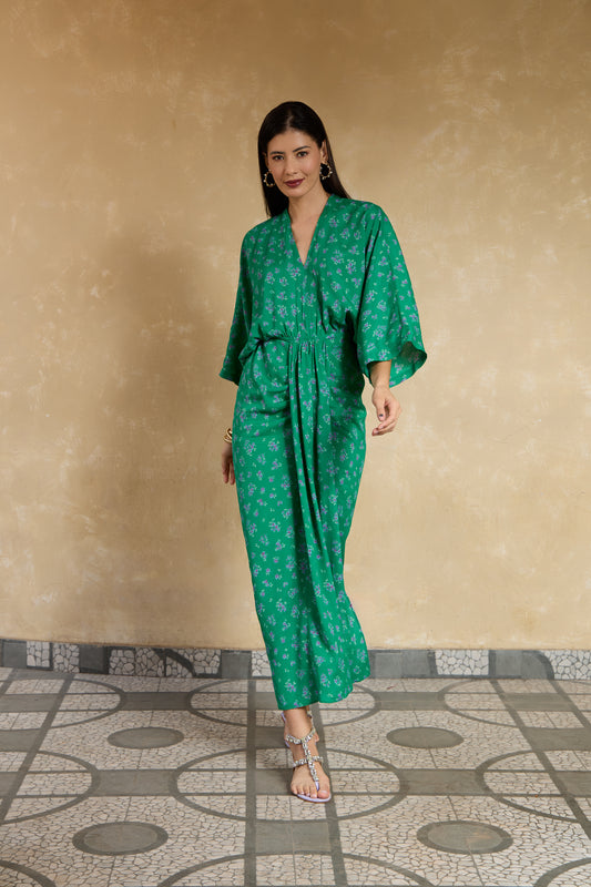 Worthy Green Floral Kimono Vacay Dress for Women