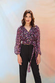 Zia Black and Purple Floral Wrap Crop Top for Women
