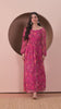 Queenbee Hot Pink Maxi Gown Floral Party Dress for Women with Embroidery Detail Full Sleeves
