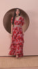 Tikhi Mirchi Womens Red Floral Print Draped Saree with Frills Party Wear