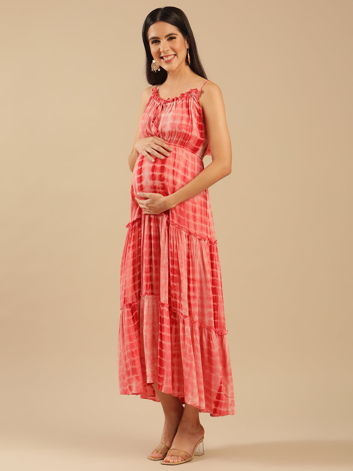 Sunset Red Viscose Tie Dye Maternity Dress