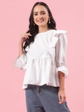 Dove White Womens Formal Wear Cotton Peplum Top for Summer