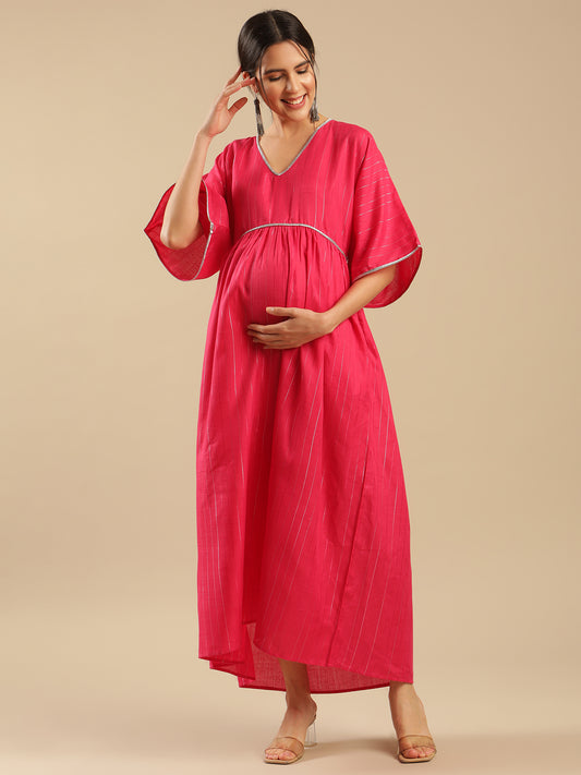 Pink Punch Kimono Cotton Lurex Party Maternity Dress