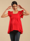 Aster Red Cotton Peplum Maternity Nursing Top