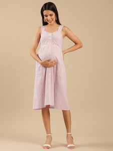 Sia Lavender Cotton Stripe Maternity Dress