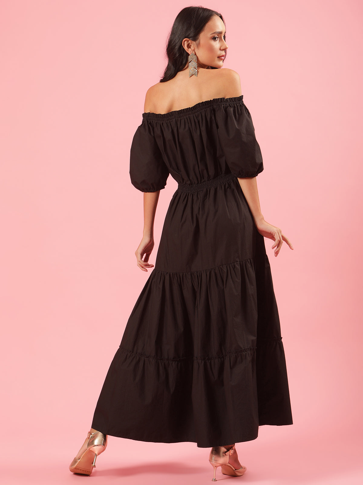 Ariana Black Womens Cotton Off Shoulder Maxi Cocktail Party Dress
