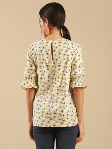 Layla Cotton Yellow Floral Printed Nursing Maternity Top