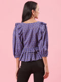 TGIF Purple Floral Printed Peplum Summer Casual Top for Women
