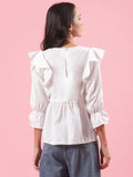 Dove White Womens Formal Wear Cotton Peplum Top for Summer