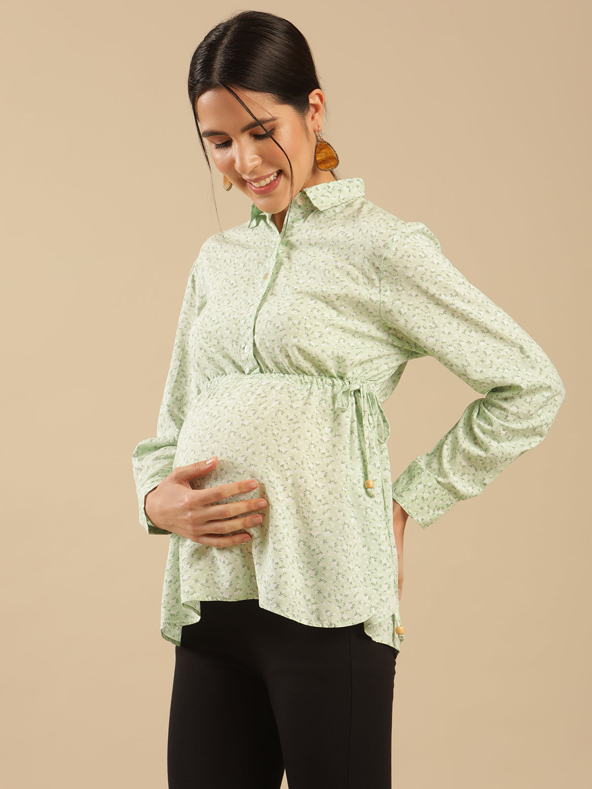 Nora Green Cotton Printed Collared Tie Maternity Top