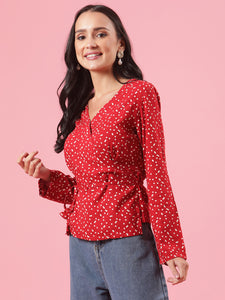 So 90's Red and White Polka Dot Womens Summer Wrap Top