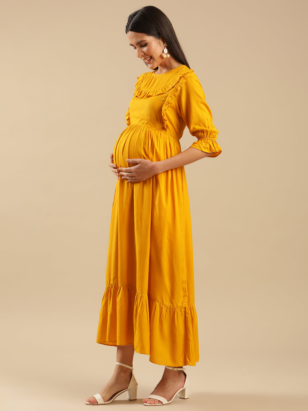 Glow Up Yellow Cotton Nursing Maternity Maxi Dress with Hidden Zippers