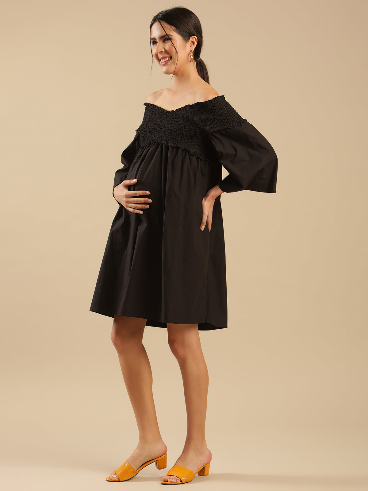 Blair Black Cotton Womens Nursing Maternity Dress with Hidden Nursing Features