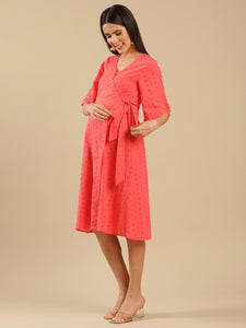 Lily Coral Cotton Schiffli Maternity Dress