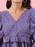 TGIF Purple Floral Printed Peplum Summer Casual Top for Women